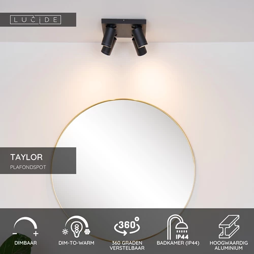 Lucide TAYLOR - Plafondspot Badkamer - LED Dim to warm - GU10 - 4x5W 2200K/3000K - IP44 - Zwart - USP